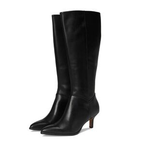 NWT Dolce Vita Black Knee-High ALDY Pointed-Toe Kitten Heel Boots Wide Calf